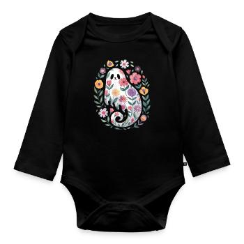 fleur Déco florale Halloween - Body Bébé bio manches longues - noir - Devant