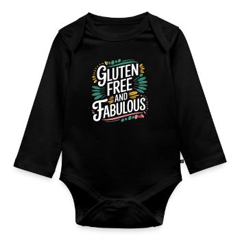 Gluten Free and Fabulous Motif - Organic Longsleeve Baby Bodysuit - black - Front