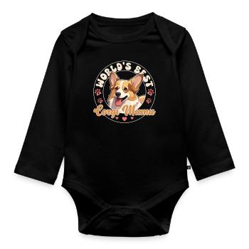 Welsh Corgi Pembroke Dog Corgi mama - Organic Longsleeve Baby Bodysuit - black - Front