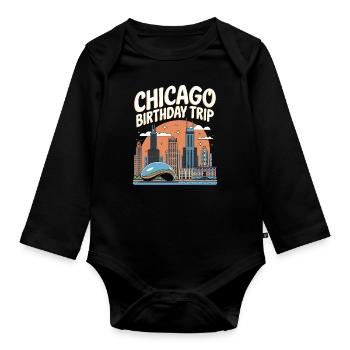 Chicago Geburtstag Reise Skyline - Baby Bio-Langarm-Body - Schwarz - Vorne