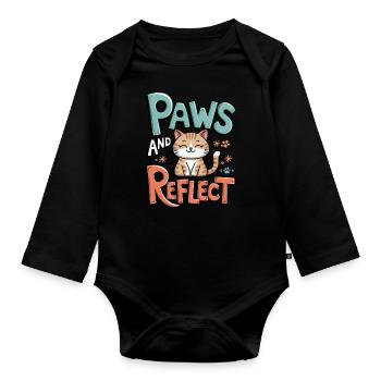 Paws And Reflection Yoga Meditation Cat - Organic Longsleeve Baby Bodysuit - black - Front