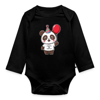 5ème anniversaire Panda Ours Panda Table 5 ans - Body Bébé bio manches longues - noir - Devant