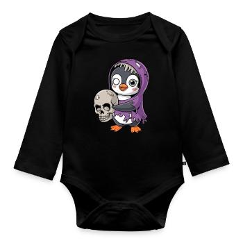 Pingouin Zombie Halloween avec Crâne - Body Bébé bio manches longues - noir - Devant