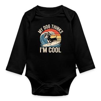 Teckel mon chien pense que je suis cool - Body Bébé bio manches longues - noir - Devant