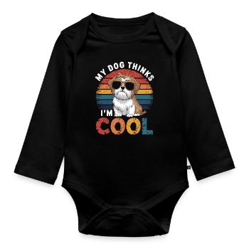 Shi shitzu mon chien pense que je suis cool - Body Bébé bio manches longues - noir - Devant