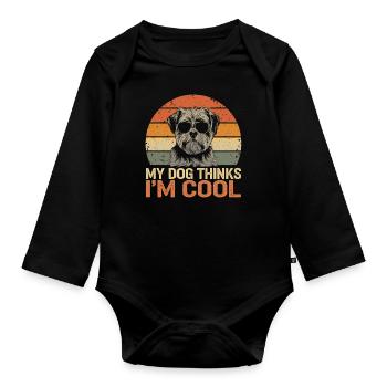 Shi shitzu mon chien pense que je suis cool - Body Bébé bio manches longues - noir - Devant