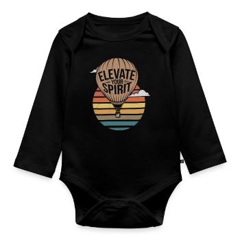 Heißluftballon Inspiration Zitat - Elevate Your - Baby Bio-Langarm-Body - Schwarz - Vorne