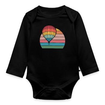 Hot Air Balloon Retro Sunset - Organic Longsleeve Baby Bodysuit - black - Front