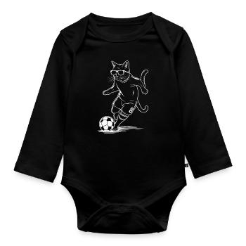 Chat avec des lunettes de soleil jouant au football - Body Bébé bio manches longues - noir - Devant