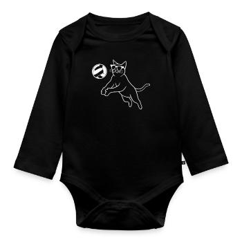 Cat in sunglasses playing volleyball - Organic Longsleeve Baby Bodysuit - black - Front
