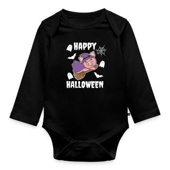 Cochon Happy Halloween Sorcière Enfants Sorcières Costume - Body Bébé bio manches longues - noir - Devant