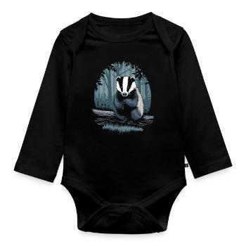 Blaireau mignon dans la forêt de Cottagecore - Body Bébé bio manches longues - noir - Devant