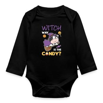 Vache Sorcières Manière Sorcière est le bonbon Joyeux Halloween - Body Bébé bio manches longues - noir - Devant