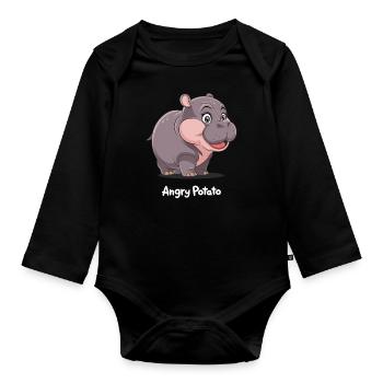 Moo Deng Angry Potato Hippo - Baby Bio-Langarm-Body - Schwarz - Vorne