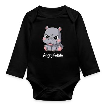 Moo Deng Lustiges Nilpferd Angry Potato - Baby Bio-Langarm-Body - Schwarz - Vorne