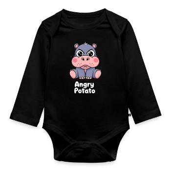 Moo Deng Lustiger Nilpferd Angry Potato - Baby Bio-Langarm-Body - Schwarz - Vorne