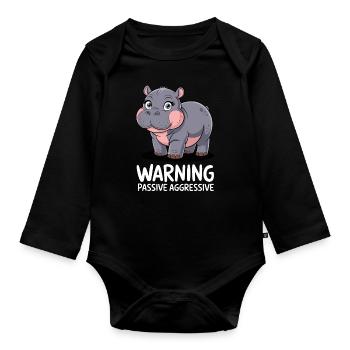 Moo Deng Warnung Passiv Aggressiv Nilpferd - Baby Bio-Langarm-Body - Schwarz - Vorne