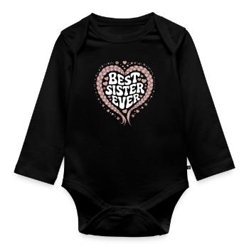 Best Sister Best Sister Ever Heart Cable Knit - Organic Longsleeve Baby Bodysuit - black - Front