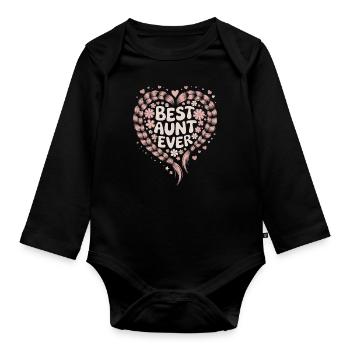 Beste Tante Best Aunt Ever Floral Blumen Herz - Baby Bio-Langarm-Body - Schwarz - Vorne
