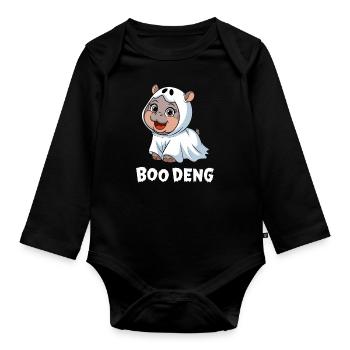 Boo Deng Süßes Hippo Kostüm Spaß - Baby Bio-Langarm-Body - Schwarz - Vorne