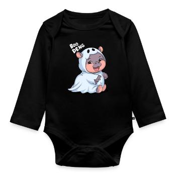 Cute Boo Deng Hippo in Ghost Costume - Organic Longsleeve Baby Bodysuit - black - Front