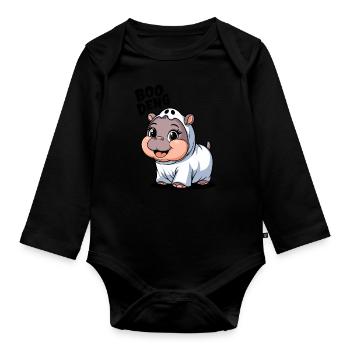 Cute Boo Deng Hippo Costume Adventure - Organic Longsleeve Baby Bodysuit - black - Front