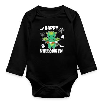 Dragon Happy Halloween Pumpkin Bat Costume - Organic Longsleeve Baby Bodysuit - black - Front