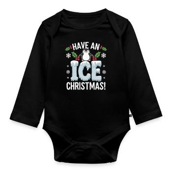 Penguin Christmas Cream Christmas - Organic Longsleeve Baby Bodysuit - black - Front
