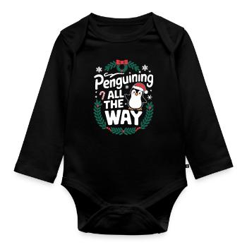 Pingouin de Noël Pingouin tout le chemin - Body Bébé bio manches longues - noir - Devant