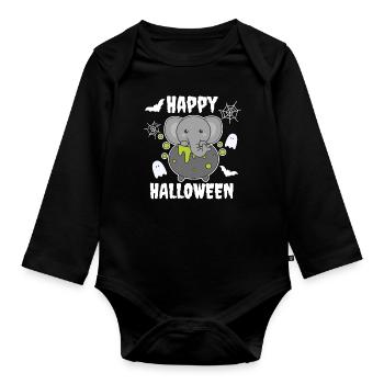 Koala Joyeux Halloween Bâton de Chaudron de Sorcière - Body Bébé bio manches longues - noir - Devant