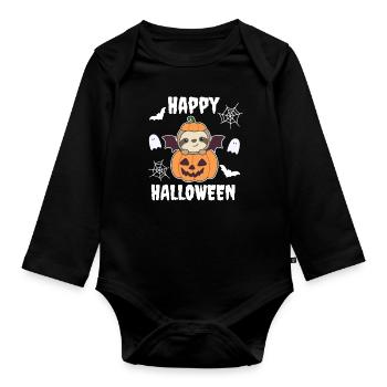 Sloth Happy Halloween Pumpkin Bat Costume - Organic Longsleeve Baby Bodysuit - black - Front