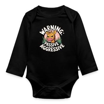 Avertissement : Humour passif agressif girafe - Body Bébé bio manches longues - noir - Devant