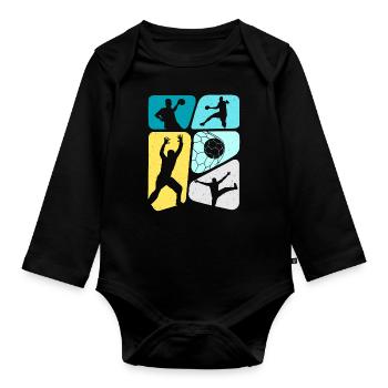 Handball Enfants Garçons Handball Joueurs - Body Bébé bio manches longues - noir - Devant