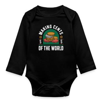 Make Cents of the World Humorous Coins Graphic - Organic Longsleeve Baby Bodysuit - black - Front