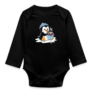 Pingouin câlin au chocolat chaud - Body Bébé bio manches longues - noir - Devant