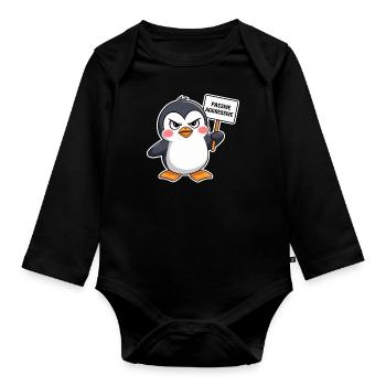 Passive Aggressive Penguin with Shield - Organic Longsleeve Baby Bodysuit - black - Front