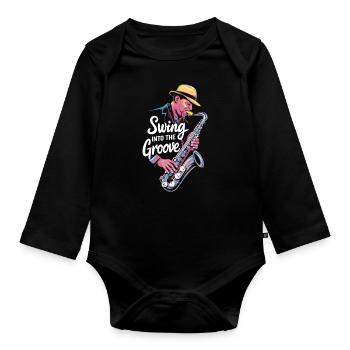 Swing Into The Groove Jazz Saxophon - Baby Bio-Langarm-Body - Schwarz - Vorne