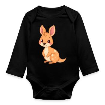 Verspieltes Cartoon-Känguru - Baby Bio-Langarm-Body - Schwarz - Vorne