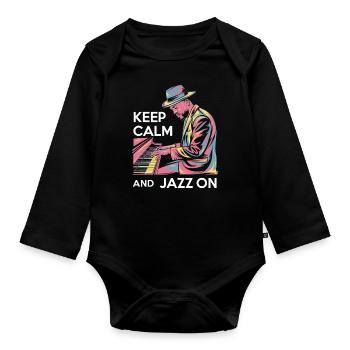 Relax and enjoy jazz music - Organic Longsleeve Baby Bodysuit - black - Front