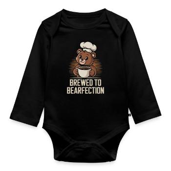 Ours amateur de café avec chapelier mignon - Body Bébé bio manches longues - noir - Devant