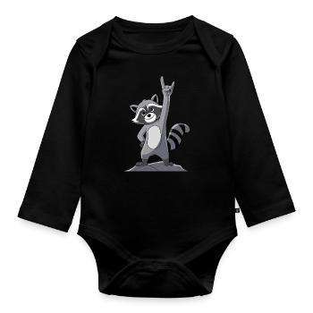 Rock On Raccoon avec des gestes cool - Body Bébé bio manches longues - noir - Devant