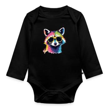 Raccoon Art Artwork Pop Art Raccoons - Organic Longsleeve Baby Bodysuit - black - Front
