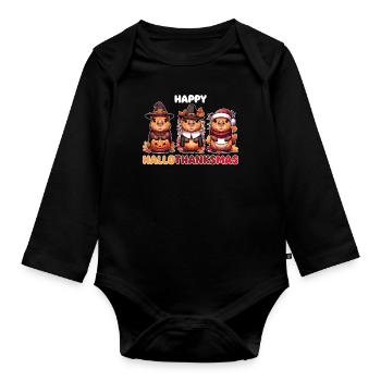 Happy Hallothanksmas Capybara Weihnachts Capybaras - Baby Bio-Langarm-Body - Schwarz - Vorne