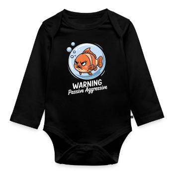Achtung Passiv Aggressiv Lustiger Fisch Comic - Baby Bio-Langarm-Body - Schwarz - Vorne
