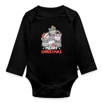 Hippopotame Arbre de Noël Joyeux Noël - Body Bébé bio manches longues - noir - Devant