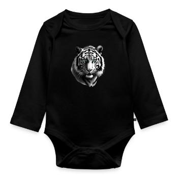 Tiger mit Blauen Augen Tier Motiv Kunst Tiger - Baby Bio-Langarm-Body - Schwarz - Vorne