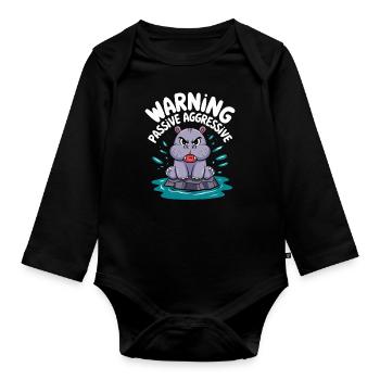 Attention aux hippopotames passifs agressifs - Body Bébé bio manches longues - noir - Devant