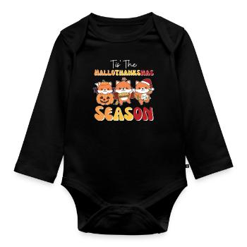 Tis' the Hallothanksmas Season Fox - Organic Longsleeve Baby Bodysuit - black - Front