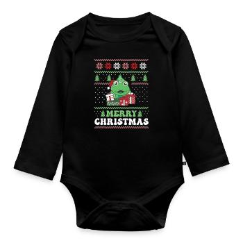 Joyeux Noël rétro moche grenouille de Noël - Body Bébé bio manches longues - noir - Devant