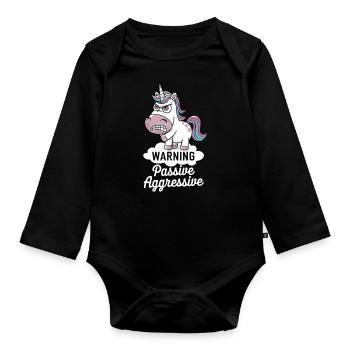 Warnung Passiv Aggressives Einhorn - Baby Bio-Langarm-Body - Schwarz - Vorne
